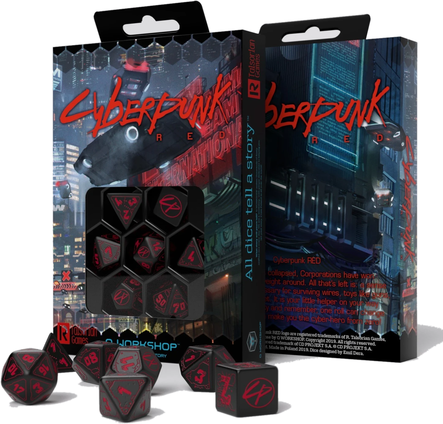 Q Workshop — Set de 7 dés JDR Cyberpunk Red : Blood over Chrome